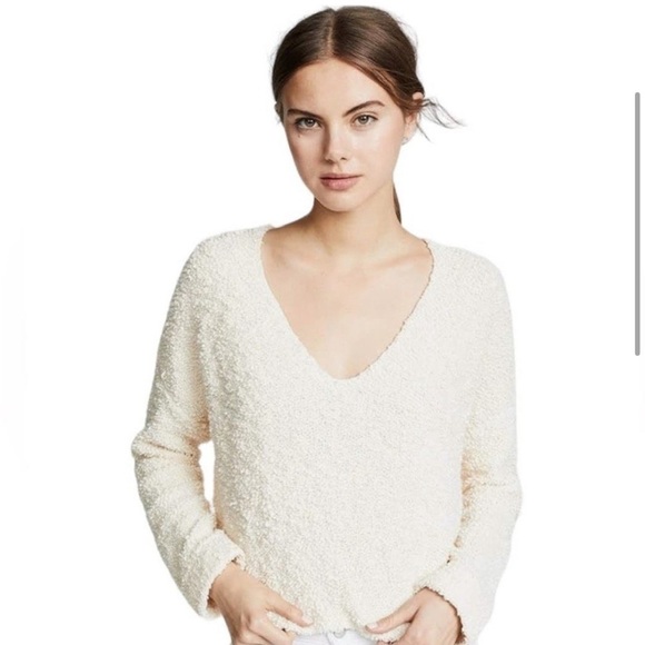 Free People | Cream Textured Knit Cropped Boxy Popcorn Pullover - Picture 5 of 15